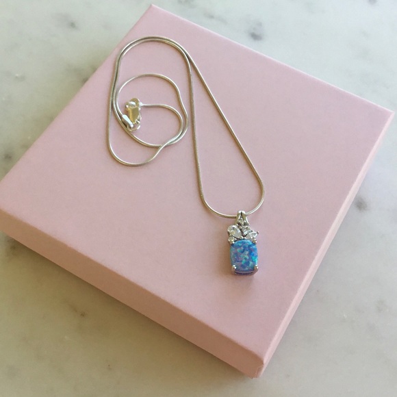 Sterling Blue Lavender Lab Opal Necklace - Picture 13 of 16